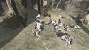 Altaïr fighting in the village