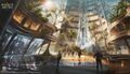 Concept art of the building's lobby. Note Altair in the advertisement panel to the left