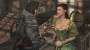 Sofia handing the information regarding the location of the Altaïr's key.
