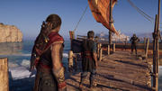 Kassandra watches as Natakas depart towards his father and the boat