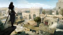 The Vanguard, looking over the city of Rhodes from above. Here she wields a long sword and a dagger.