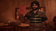 Ali obtaining the book with information on Al-Ghul