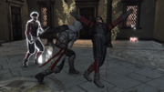 Ezio fighting off the guards