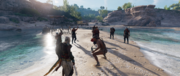 Bayek spotting the Lanista and his men as they confronted Polymestor