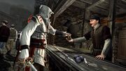 Ezio trading with a Blacksmith.