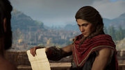 Kassandra reading the received note