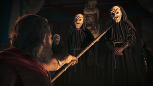 ACOD Bully the Bullies - Leonidas threatening a Cultist.png
