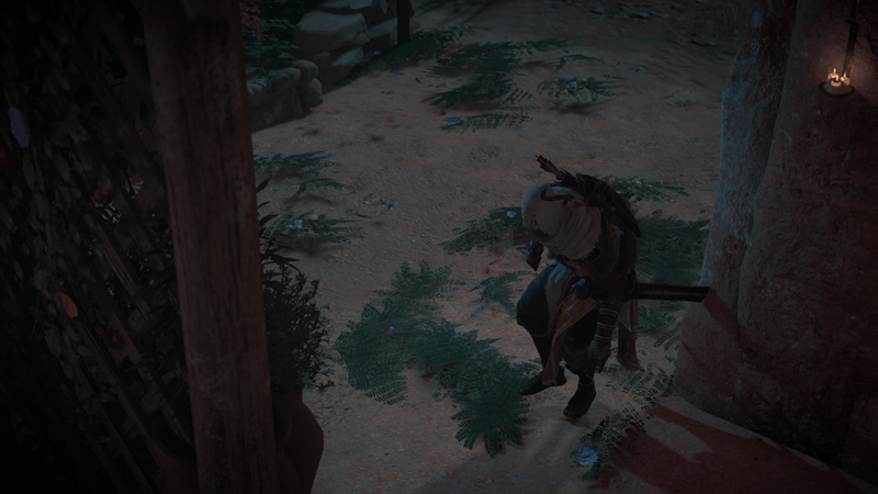 File:ACO Conflicts of Interest - Bayek sneaking into warehouse.png