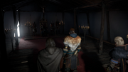 Sigurd, Eivor, and Basim meeting with King Alfred