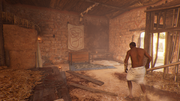 Bayek discovering where his gear is hidden as well as the banner of the Order of the Ancients