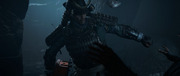 The samurai's mask knocked away during the scuffle