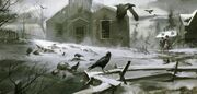 Concept art of a town in winter