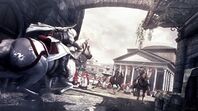 Ezio riding through the city