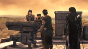 Mercenaries standing next to a cannon
