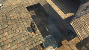 Ezio luring the two targets out with a Smoke decoy bomb