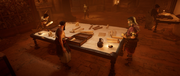 Bayek finding the Hidden Ones busy with preparations