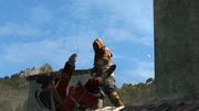 Kesegowaase throwing a soldier off the battlements