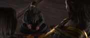 Sadatame asking Naoe and Yasuke to meet Ujimasa at Kiyomizudera Temple