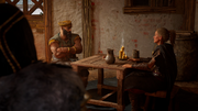 Toka spealking to a taverner to obtain Charles' whereabouts