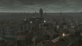 The Venetian rooftops lit by Antonio's thieves.