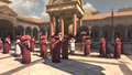 Cardinals gathered in the courtyard.