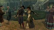 Aveline distracting a target with her Lady attire.