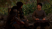 Goodwin and Eivor discussing The Gallows