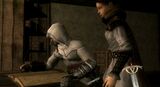 Maria standing beside Altaïr as he writes his Codex.