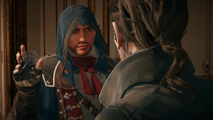 Arno showing the Silversmith the pin.