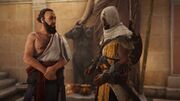 Phanos meeting Bayek in the Library of Alexandria