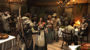 Ratonhnhaké:ton celebrating Norris and Myriam's wedding at the Davenport Homestead