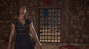 Kassandra stretching after fighting Kleon's men.