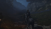 Naoe riding her father's horse to Katano