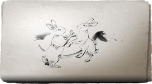 ACSH Sumi-E Boxing Hares.png