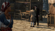 Aveline eavesdropping on the butler
