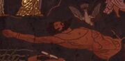 A 5th century BCE mural featuring Tityos