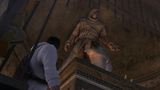 Desmond Miles at the Sanctuary looking at Altaïr's statue.