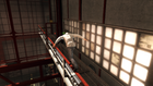 Desmond freerunning in the warehouse section of the hideout.