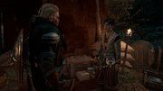 Eivor returning to Azar to report the blockade's clearing