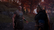Eivor threatening the mob
