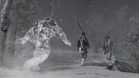 Ratonhnhaké:ton sneaking up on some guards.