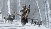 Ratonhnhaké:ton with a pack of wolves