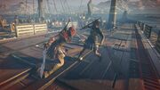 Kassandra and the Octopus fighting aboard Theia