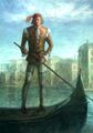 Early concept painting of a gondola boatman