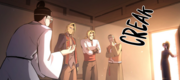 Yun protesting against Saito's recruitment to the Union