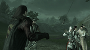 Mario throwing Ezio a sword