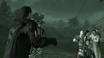 Uncle Mario throws Ezio a sword to fight back.