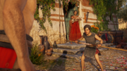 Myrrine in the background while Kassandra trains as a child