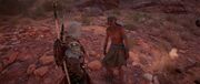 Hemet telling Bayek about the haunted necropolis