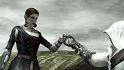 Ezio helping Caterina onto the boat